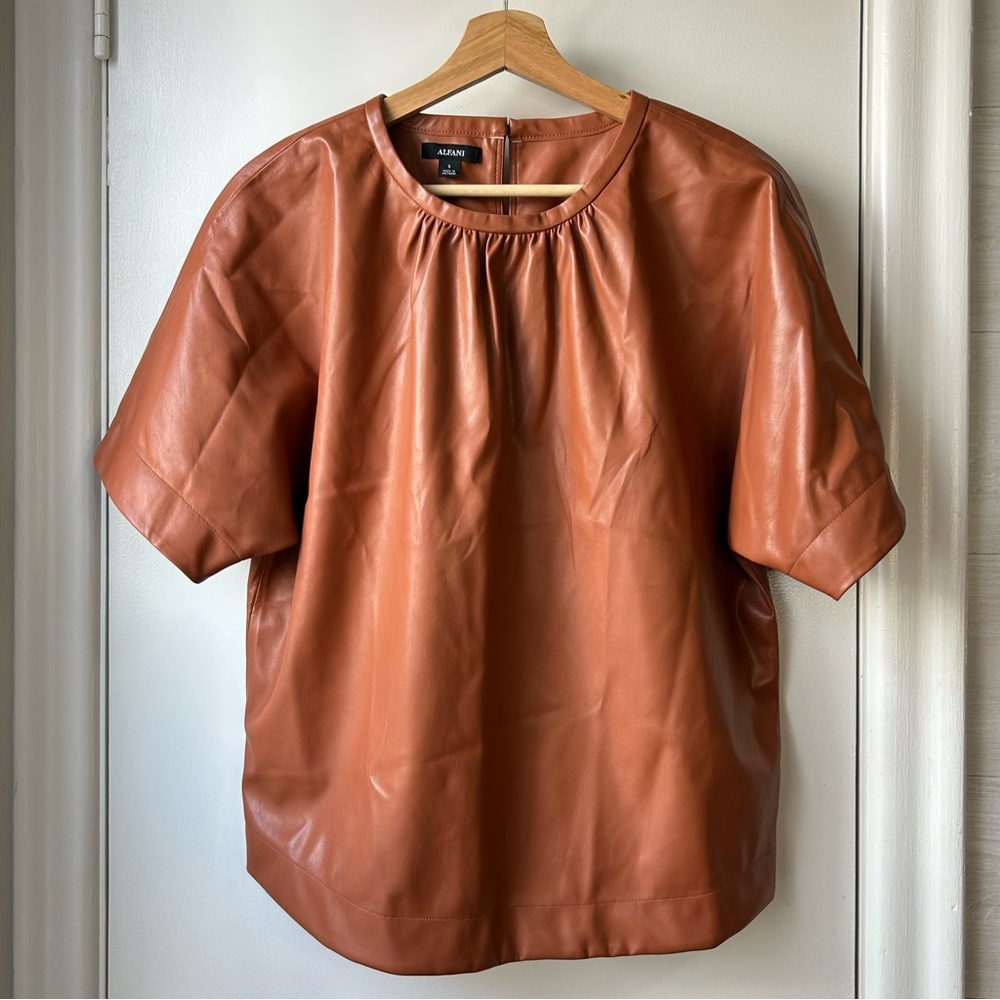 Alfani Faux Leather Short Sleeve Top